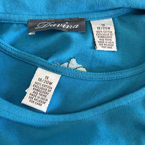 Davina Women's Artsy Size 1X blue maxi dress & jacket embroidered fish casual - Picture 4 of 15